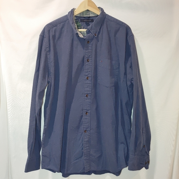 Tommy‎ Hilfiger Brushed Cotton Button Front Classic Long Sleeve Blue Shirt XL - Picture 2 of 8